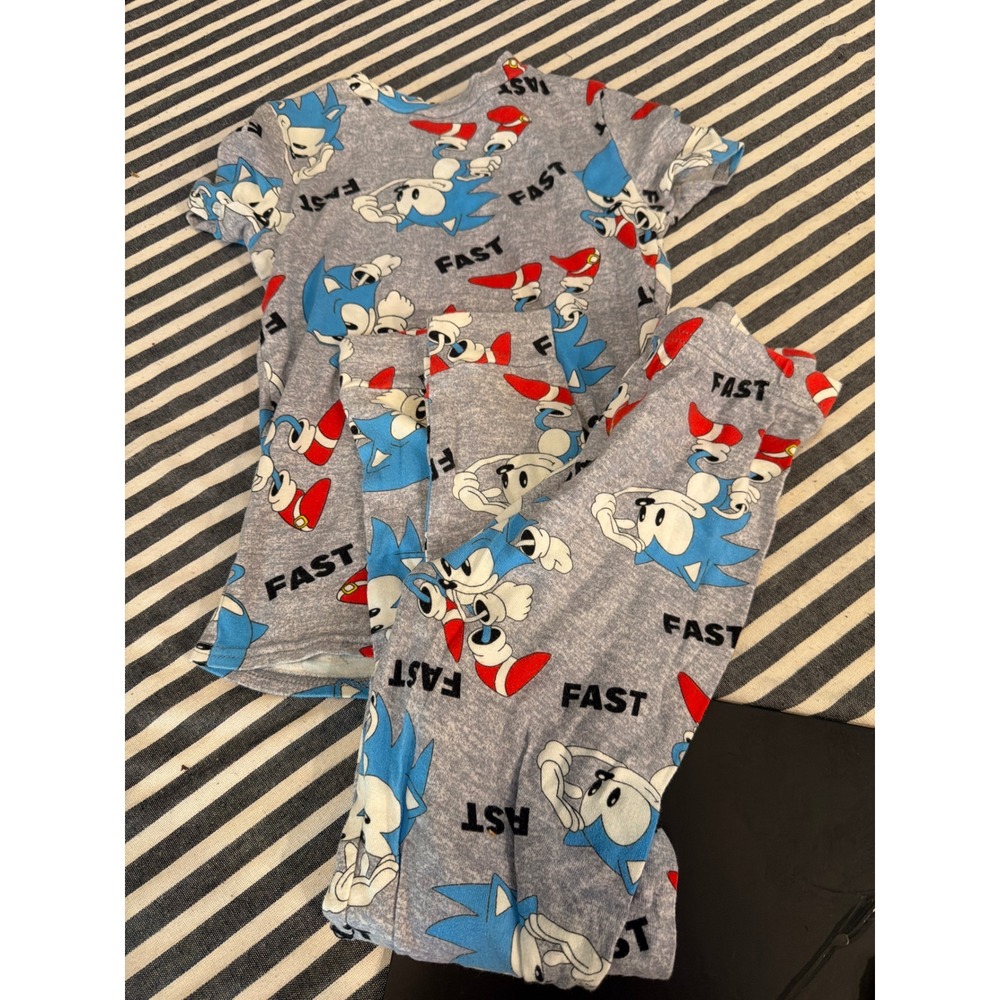 Sonic the Hedgehog Boys Pajama Set Size 10 Grey Blue Fast Print 2 Piece PJs
